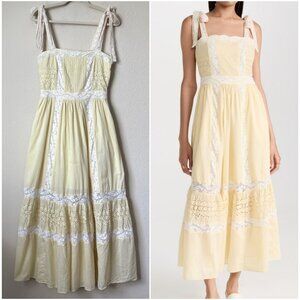 Love Shack Fancy Ayala Lace Eyelet Trim Cottagecore Midi Spring Summer Dress